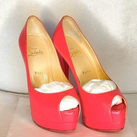 Christian Louboutin Lady Peep peep toe pump 150mm EU37 coral pink Napa kid lthr - Picture 5 of 16